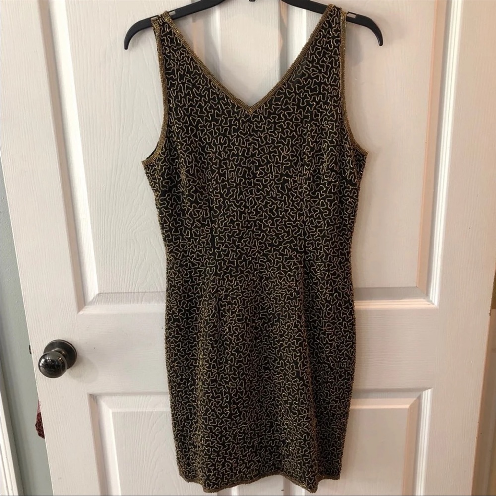 Mark & John by Gopal Black & Gold Beaded Dress Sm
